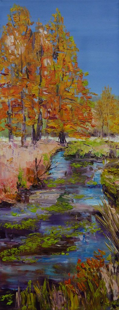 inondation ried ruisseau peinture a l huile chantal szymoniak artiste peintre foret paysage peinture au couteau automne alsace