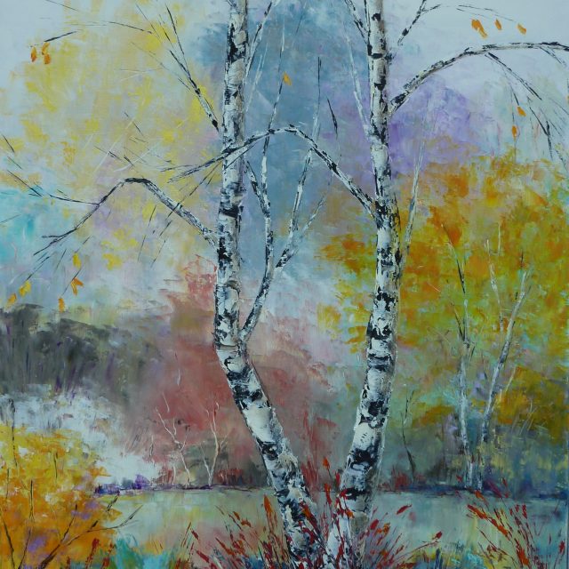 chantal szymoniak artiste peintre peinture bouleau nature foret couleurs arbre etang automne
