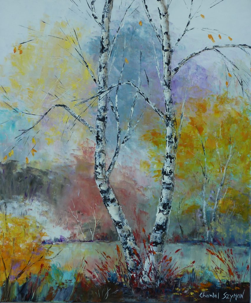 chantal szymoniak artiste peintre peinture bouleau nature foret couleurs arbre etang automne