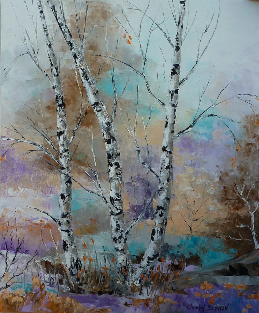 peinture bouleaux chantal szymoniak peinture à lhuile arbres peinture nature peinture foret peinture douce peinture violette