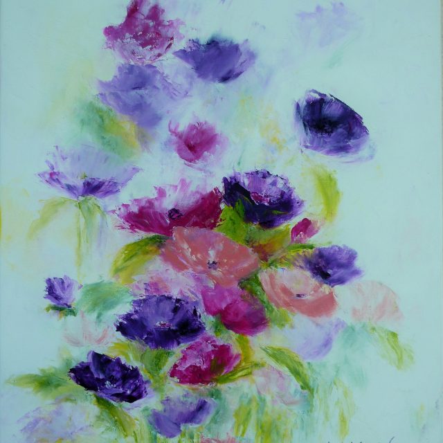 chantal szymoniak artiste peintre peinture a lhuile bouquet fleurs violettes evanescence transparence peinture au couteau tableau a lhuile tableau mauve violet pavots