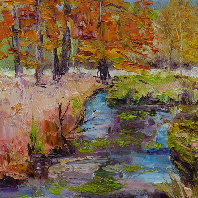 inondation ried ruisseau peinture a l huile chantal szymoniak artiste peintre foret paysage peinture au couteau automne alsace