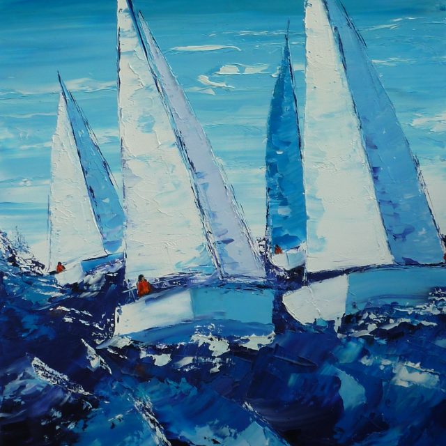 chantal szymoniak artiste peintre peinture a lhuile peinture au couteau ocean mer bateau voiliers regate course de bateau bleu tempete camaieu de bleu