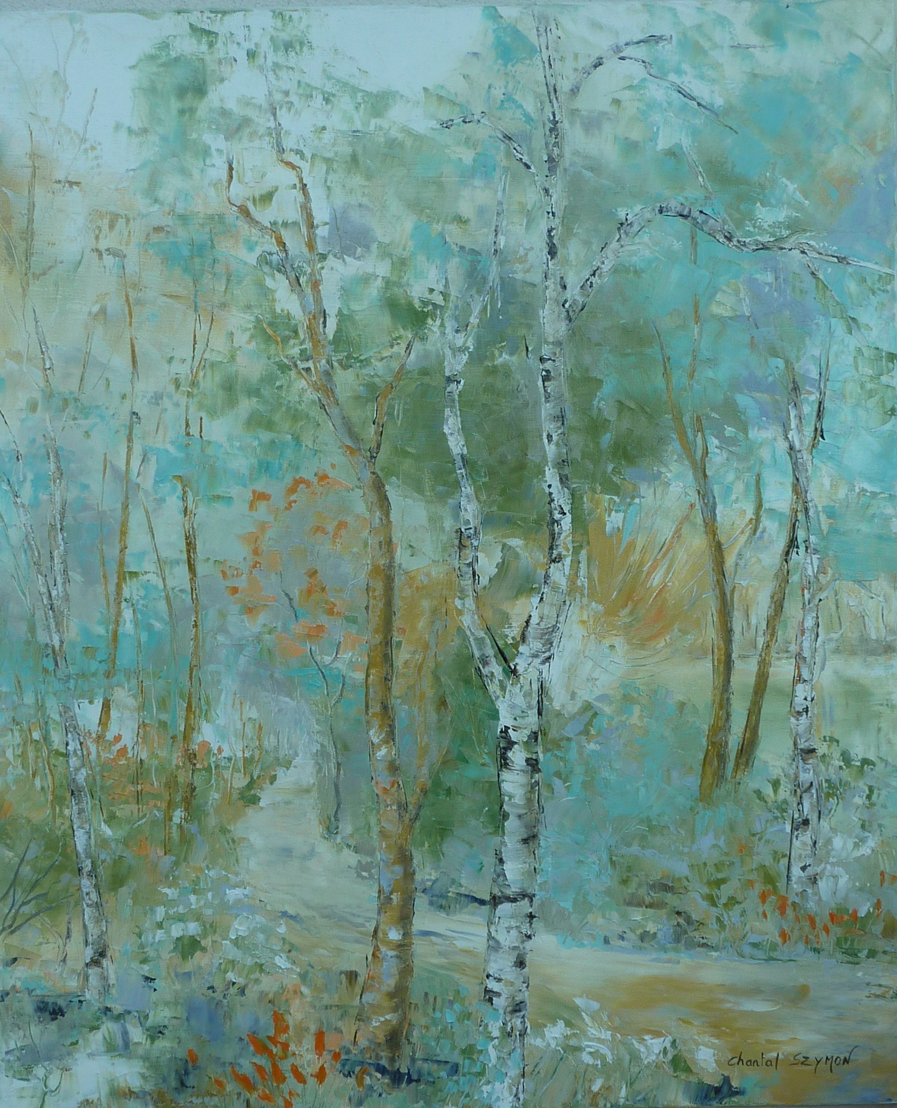 peinture à lhuile paysage peinture chantal szymoniak peinture au couteau bouleau peinture foret foret abstrait