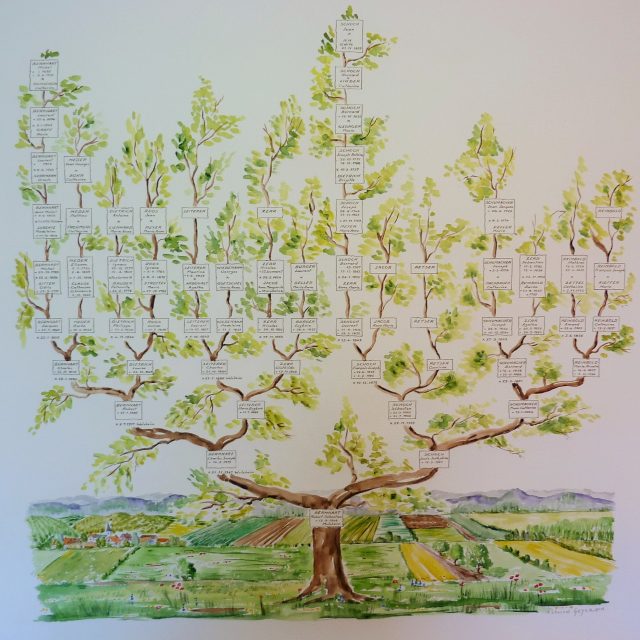 arbre genealogique aquarelle recherches genealogiques dessiner son arbre generations descendance campagne chantal szymoniak