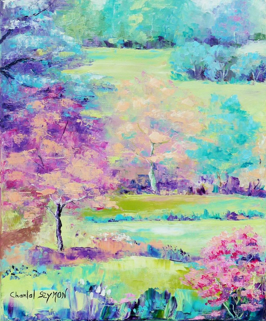 tendresse peinture au couteau paysage imaginaire peinture de paysage arbre rose chantal szymoniak peinture impressionniste